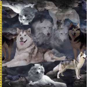Bomuldsjersey - fotoprintet med slædehunde/ ulve